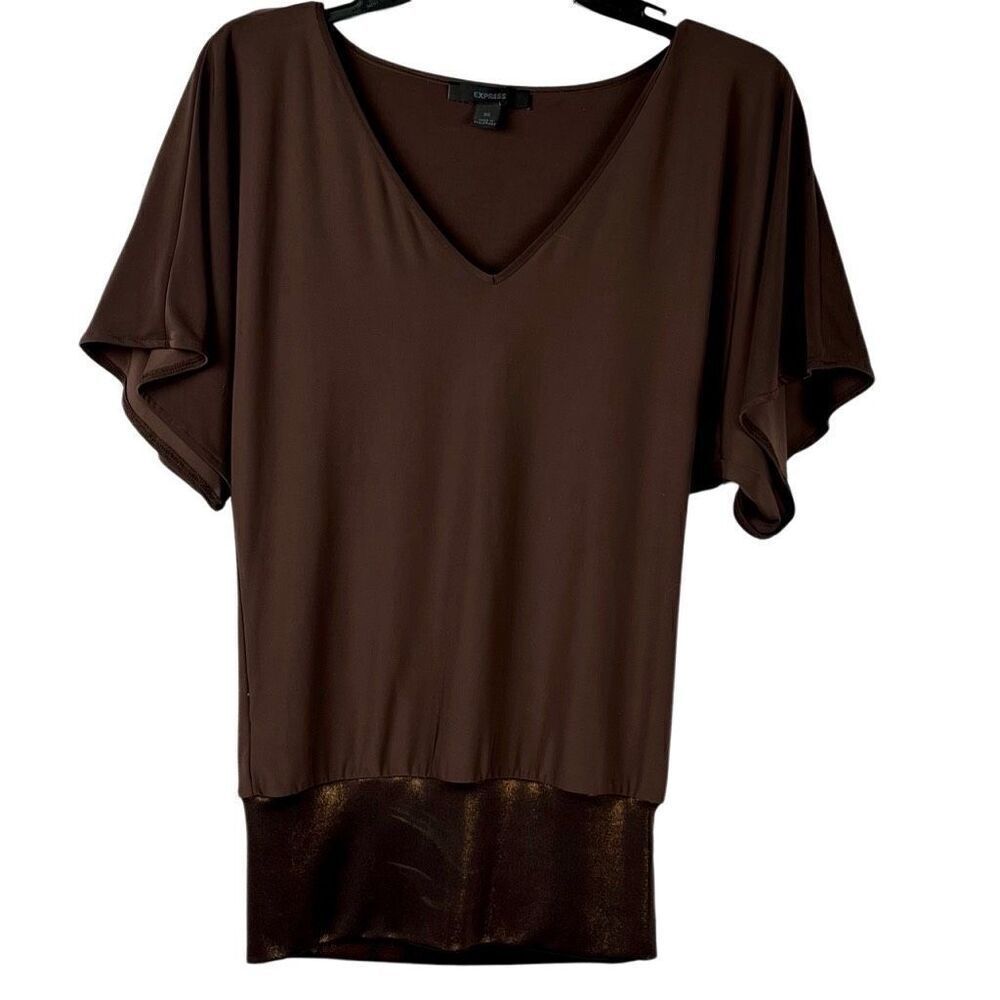 Express Brown V-neck Blouse XS